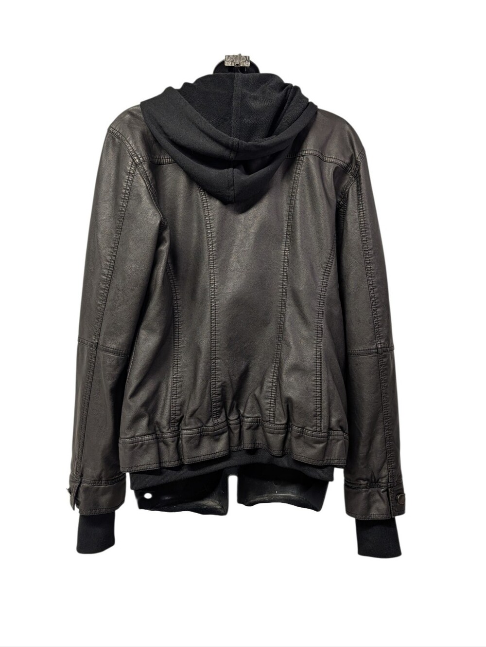 LA Coalition Women's Faux Leather Hooded Moto Jacket Black Brown XL Zip Up - Picture 2 of 8